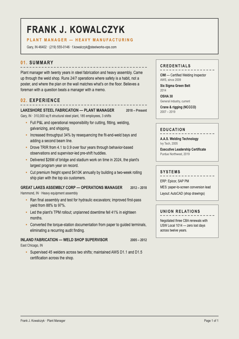 Industrial raw resume